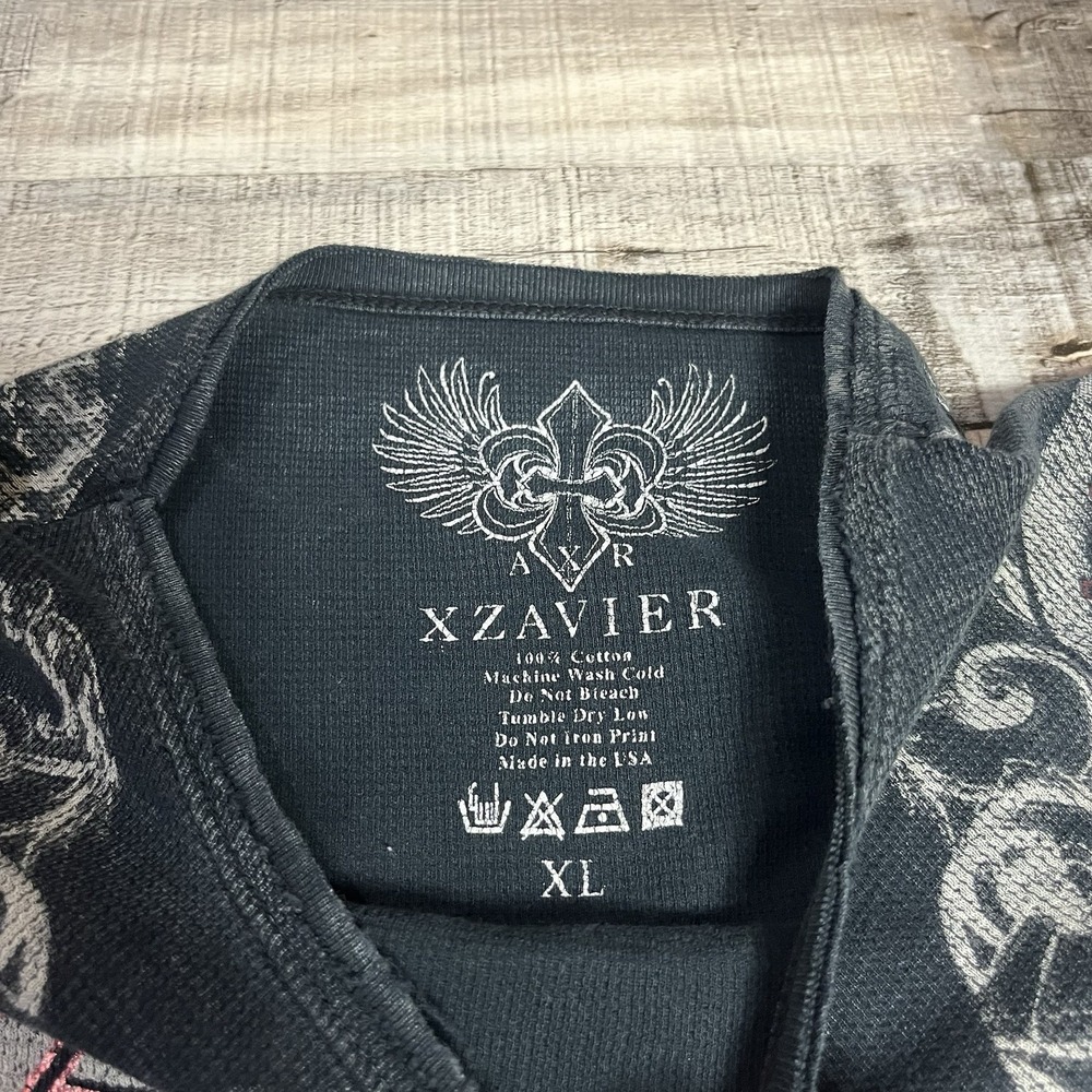 Xzavier Thermal Shirt Size XL Black Thermal Long Sleeve Y2K Punk Grunge Skulls - Picture 5 of 11